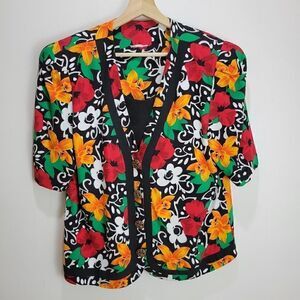 Vintage Bold Daffodils and Poppies Buttoned Blouse